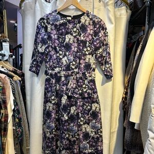Carolina Herrera Purple and Black Floral Midi Dress